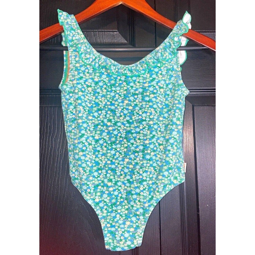 Tiny Cottons Green Ditsy Floral Ruffle One Piece Swimsuit Girls 10Y 140/64